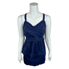 Denim  Co. Women's Beach Twist Front Tankini with Skirt Set Navy Blue 16 Size