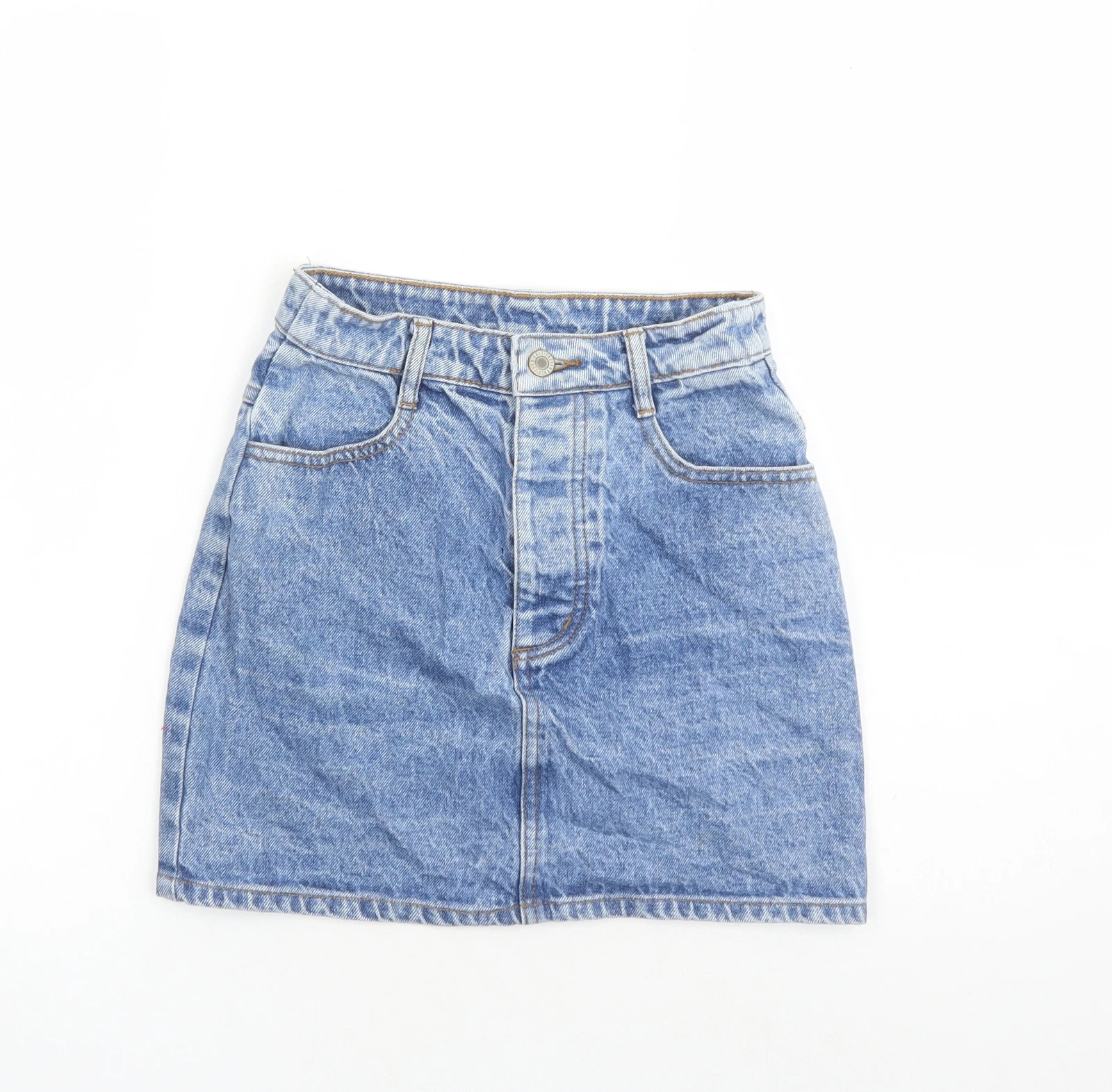 John Galt Womens Blue Cotton Blend Mini Skirt Size S Pockets