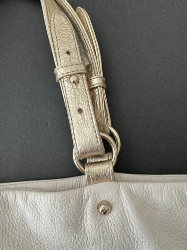 Elliott Lucca Cartagena Tote Shoulder Bag Ivory Leather Woven Metallic Gold Big - Picture 8 of 14