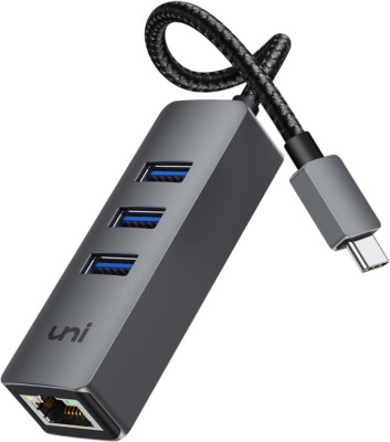 Uni USB-C to Ethernet Adapter, USB C HUB Ethernet 1Gbps with USB 3.0 4IN1, [Thun