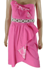 VTG Lilly Pulitzer Dress Womans 2 Hotty Pink Sweetheart Ruffle Strapless Beaded