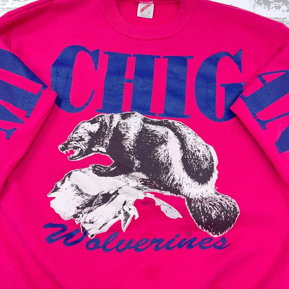 Sudadera De Colección Michigan Wolverines Adulto Grande Cuello Redondo Suéter AOP 90s RARA Foto 3 de 4
