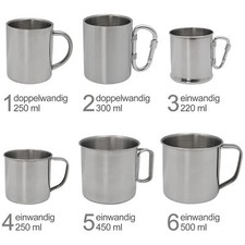 Edelstahltasse Camping doppelwandig Thermobecher Karabiner Outdoor 220ml - 0,5 L