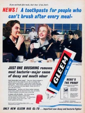 Advertisement Gleem GL-70 toothpaste showing workers at on their t - Old Photo