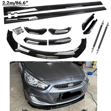 Front Bumper Lip Spoiler Kit +86.6" Car Side Skirt For Hyundai Accent Glossy