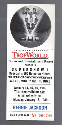 Jan 1989 TROPWORLD ticket Supershow Triple Crown Winners - Reggie Jackson