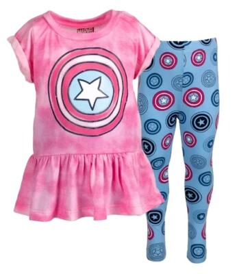 Marvel Captain America Girls Peplum T Shirt & Leggings Outfit Set (Size 10/12) 