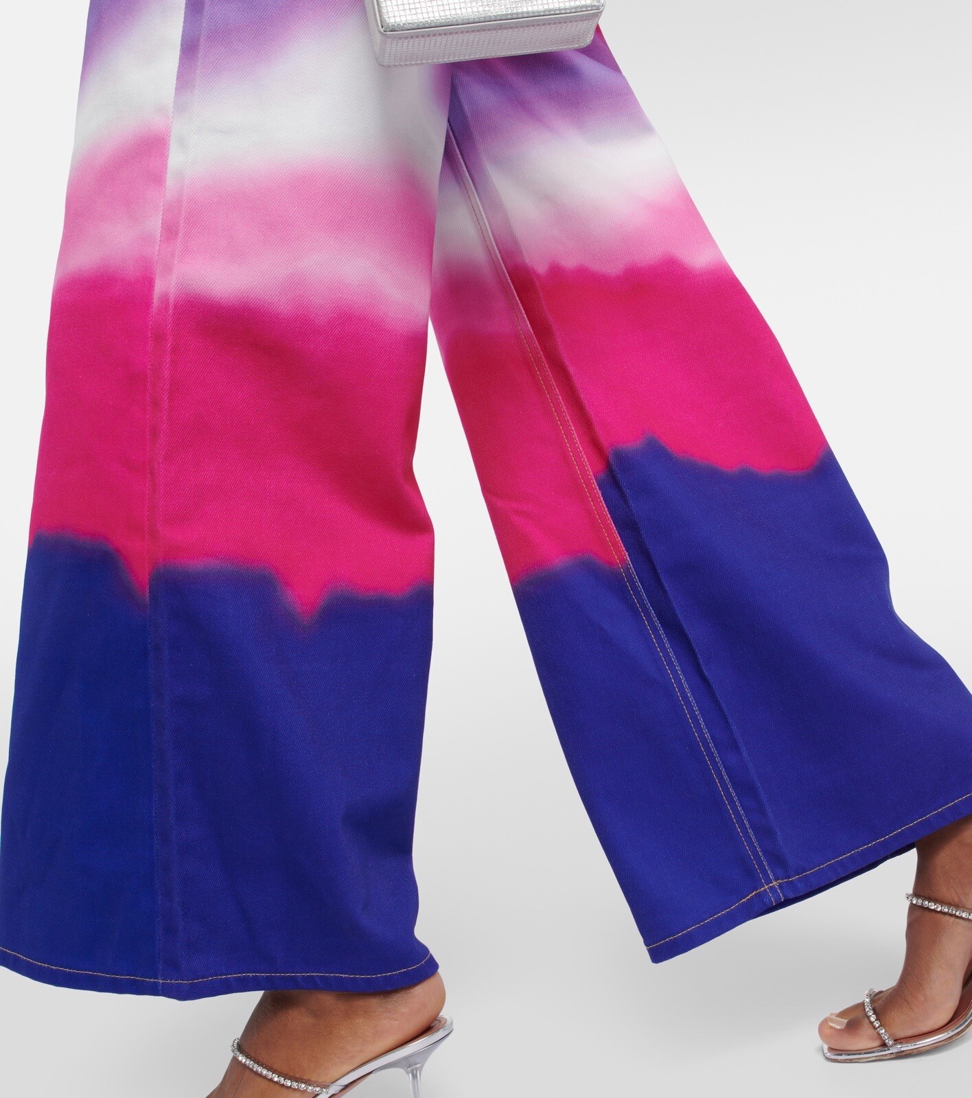 AREA Wide Leg Crystal Slit Ombre Denim Jean in Pink Multi Sz 26 $995 image 6