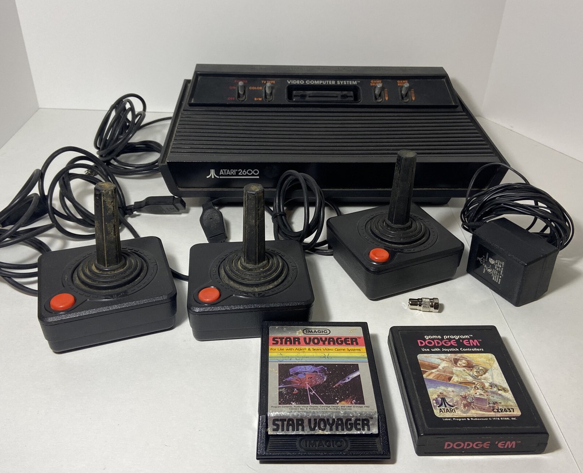 Atari 2600 Black Video Game Console W/2 Games & 3 Controllers 