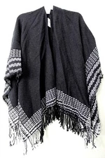 Target Geometric Shawl Wrap Poncho Cape Fringe Ebony One Size NWT