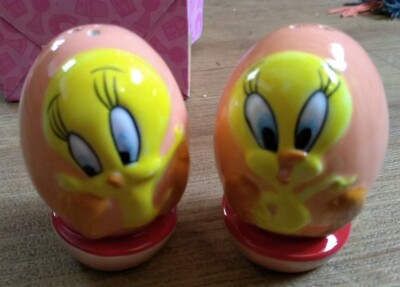 TWEETY BIRD Keramik SALZ & PFEFFERSTREUER TÖPFE 6,5x4,5cm Süß Ei Form C Bilder