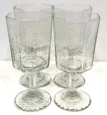 4 Libbey Facets Clear Glass Water Wine Goblets Glasses 6 1/4" Tall Octagon