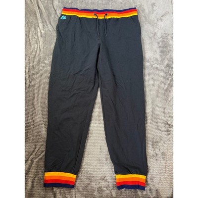 Aldi Mania Mens Joggers Navy Blue Rainbow Striped Waistband Large 36x30 NWT