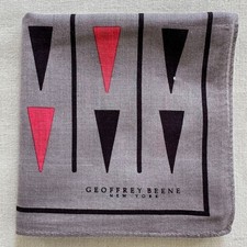VTG Gray Handkerchief Cotton Geometric Triangle Pink Black Pocket Square 18" P