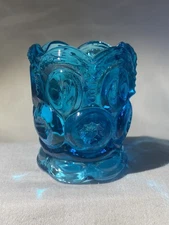 L. E. Smith Aqua Blue Glass Moon And Stars Toothpick Holder (BOX 18)