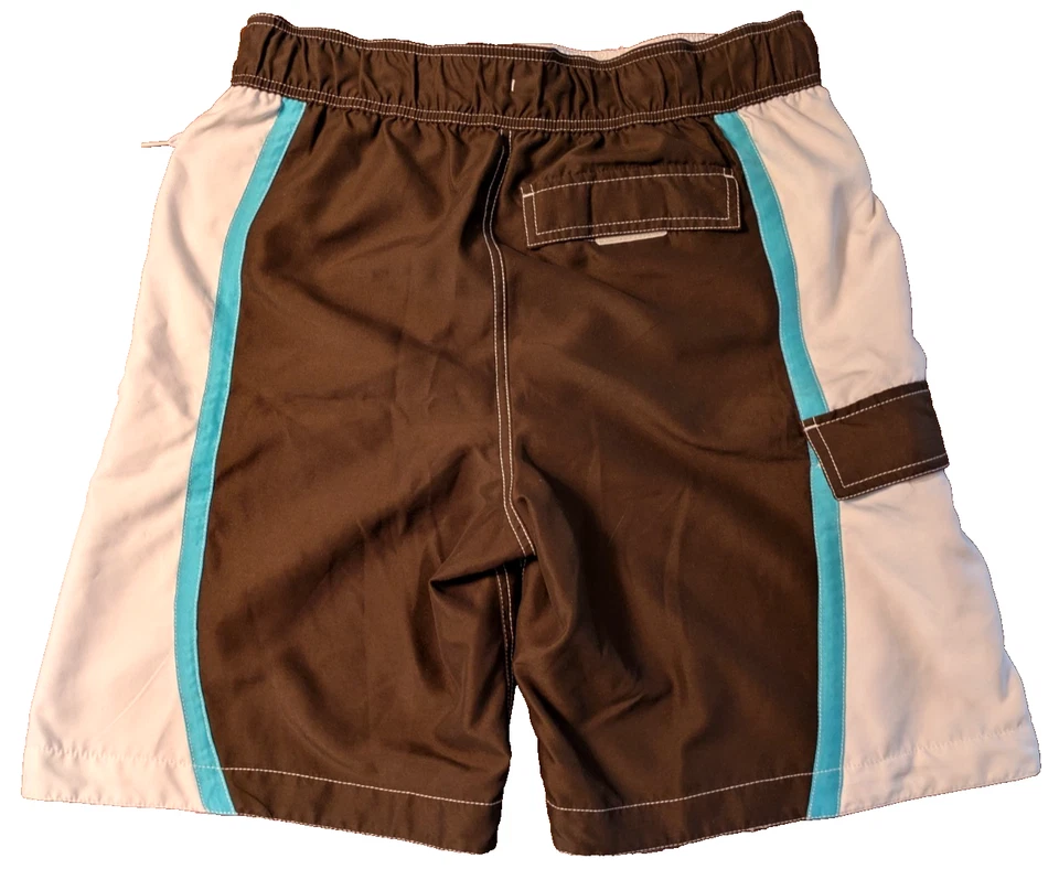 MEN'S SWIMSUIT BOARD SHORTS: Mossimo Brown White Blue Mesh Liner MEDIUM M - Image 3 of 4