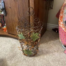 Decorative Metal Wall Pocket With Small Orange Berry Accents