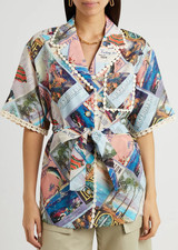 ZIMMERMANN Postcard Oversize Shirt Poster Print Belted Size 2 / AU 12 US 8 RARE!