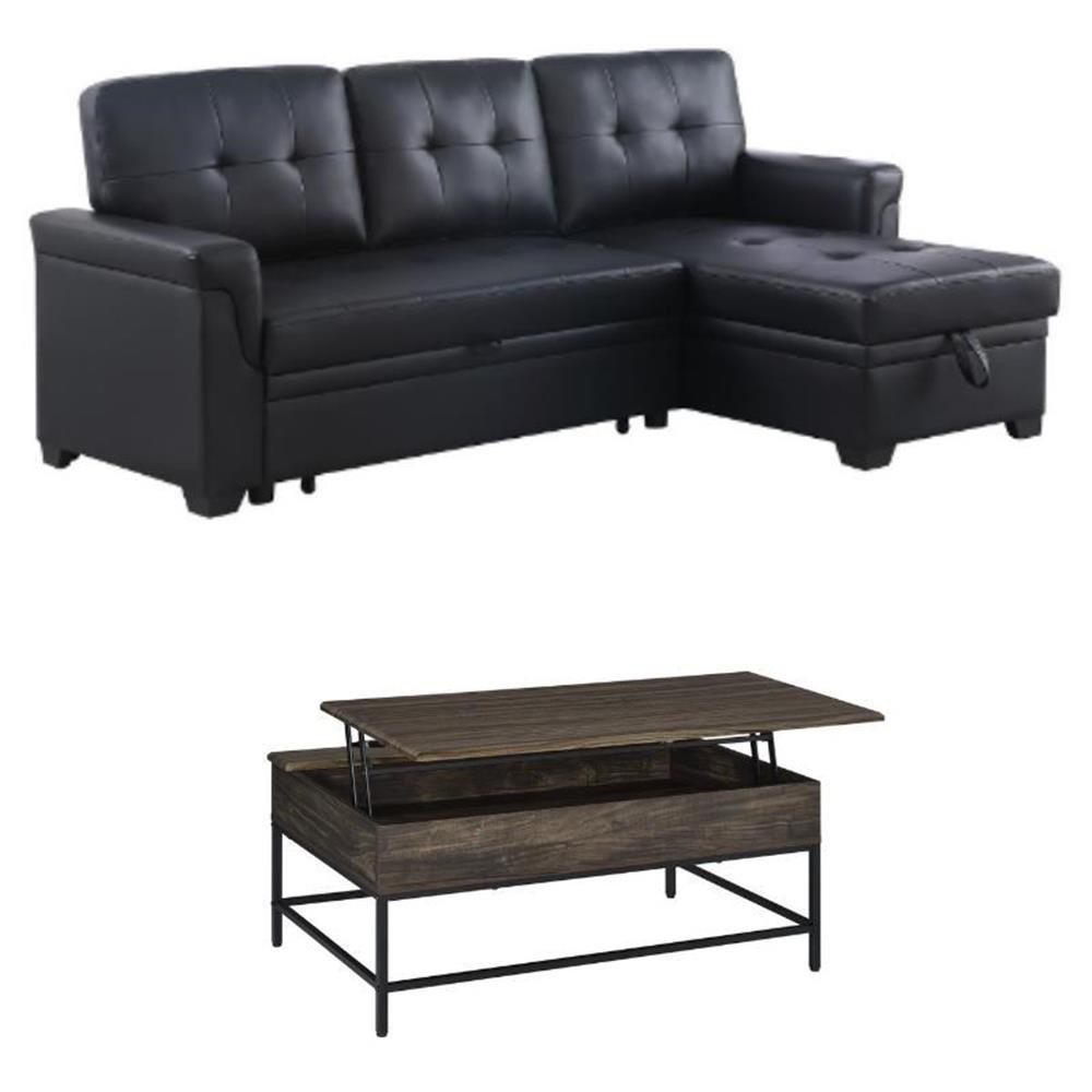 Home Square 2-Piece Set with Sleeper Sofa and Coffee Table in Brown & Black