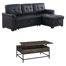 Home Square 2-Piece Set with Sleeper Sofa and Coffee Table in Brown & Black