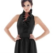 Alfred Sung Women's Black Ruffle Halter Neck Cocktail Midi Dress Size 14