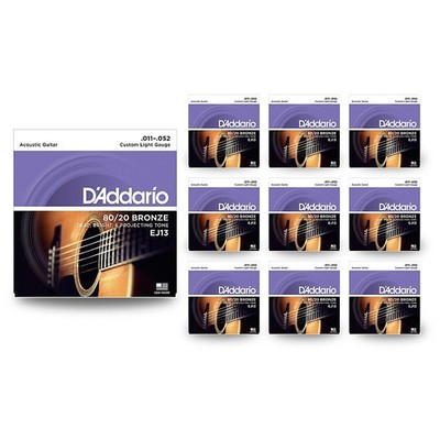 D'Addario EJ13 8020 Bronze Custom Light Acoustic Guitar Strings 10 Pack