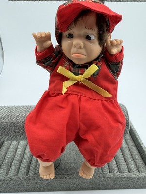 Vintage GI-GO TOYS Crying Baby Doll Red Plaid Outfit Soft Body 6.5''