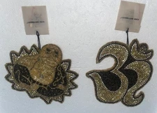 2 KIM SEYBERT 5.75" HAND STITCHED BEADED BUDDHA & OM COASTERS New w/Tags