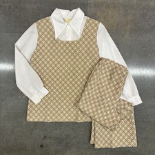 Vintage 70s JCPenney Fashion Women  s Pant Suit Geometric Mod M/L Beige White