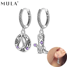 MULA European CZ Cowboy hat boot Hoop Earrings Women Jewelry 925 Sterling Silver