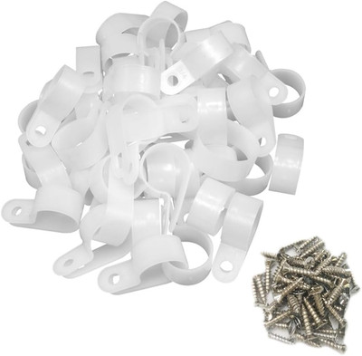 Cable Clamp R-Type Cable Clip Wire Clamp 3/4'' Nylon Screw Mounting Cord Fastener