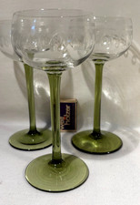 3 x Weinglas / Jugendstil; grüner Stiel; mundgeblasen; Bayern / Böhmen; TOP !!!