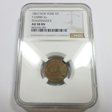 1863 NY NGC AU58 BN - New York Staudinger's Civil War Token F-630BS-2a #59747A