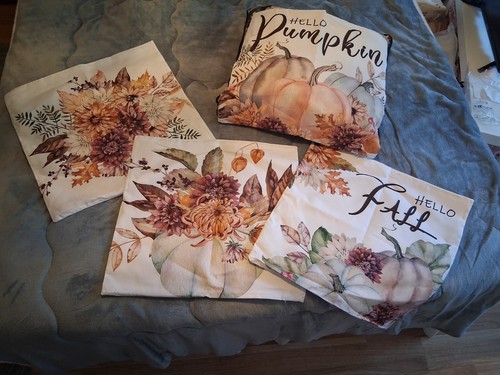 4er Set Herbst Kissenbezüge Mit Kürbis-Muster - 45x45 Cm, Waschbar