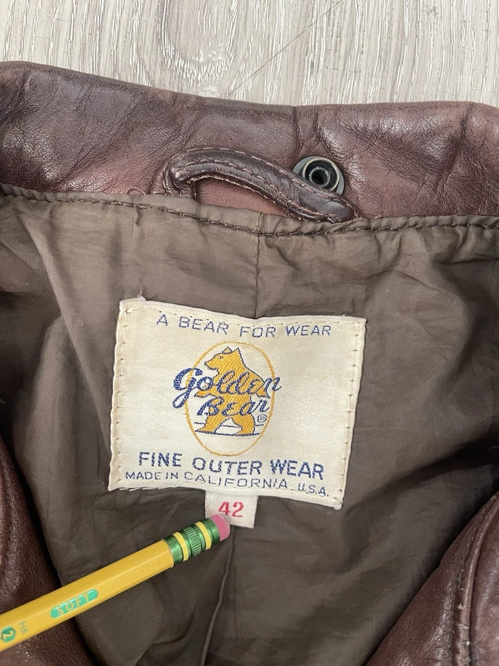 Chaqueta de bombardero de vuelo de cuero Golden Bear 42 A2 de colección lana LT piloto hecha en EE. UU. Foto 4 de 4