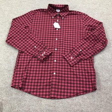 Brooks Brothers Shirt Mens Medium Red Plaid Regent Fit Non-Iron Supima Cotton