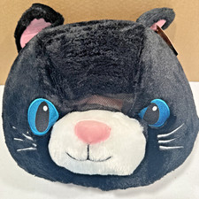 Large Head Black Cat Plush Head Mask Blue Eyes Halloween Costume 15 Wide