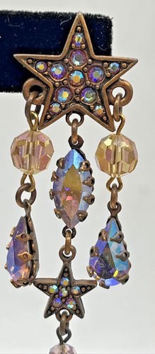 VTG Kirks Folly Star Earrings Rhinestones & Beads Dangle Gold/Copper Tone - Picture 7 of 12