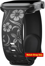 Engraved Floral Silicone Band for Apple Watch 38mm 40mm 41mm 42mm 44mm 45mm 46mm