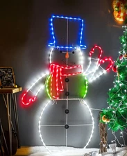 5FT 195 LED Snowman Light, Colorful Neon Light Sign Animated Christmas Decoratio