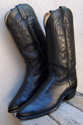 DAN POST Mens Cowboy Western Dress Boots Black on Black Leather Riding Size 9D