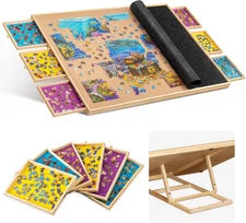 2000-Pc Tilting Jigsaw Puzzle Board with 6 Colored Drawers & Cover, Jigsaw Puzzl