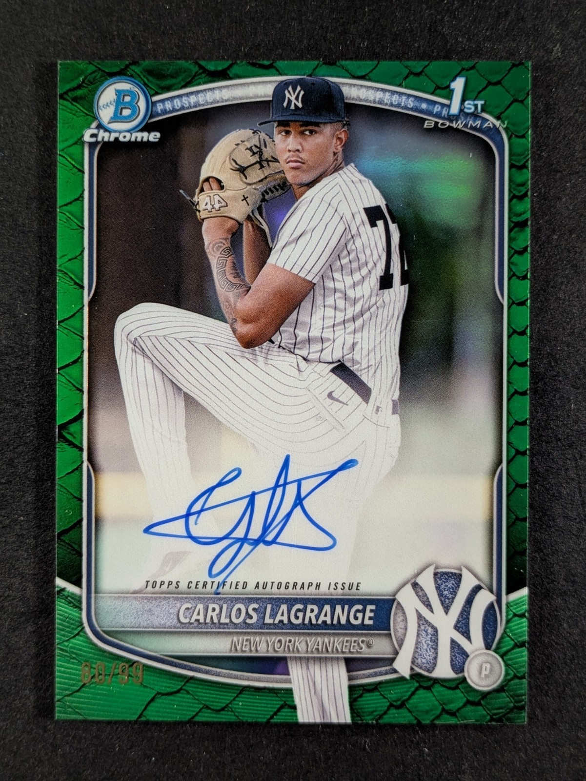 2025 Bowman Chrome CARLOS LAGRANGE 80/99 1st RC Auto Reptilian Green Ref #CPA-CL