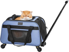 Pet Carrier with Wheels, Rolling Cat Carrier for Small Cats, Airline Approved Pe