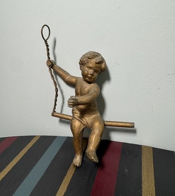 Vintage Metall Cherub auf Schaukel Figur Putti Engel 6'' montierbar