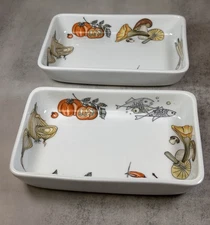 2 Vintage Dipping Bowls 50s/60s K&M Krautheim Germany -Seafood/Mushroom Graphic