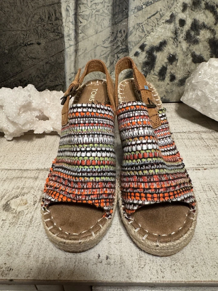 TOMS Woven Wedge Espadrille Sandals Women's Size 7 Multi Color Strap - Image 2 of 4