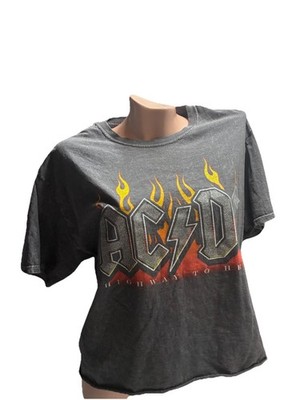 ACDC Women's Highway to Hell Cotton T-Shirt Graphic Print Cropped L Asphalt Gray