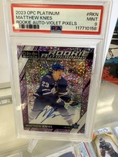 2023-24 O-Pee-Chee Platinum Rookie Violet Pixels /99 Matthew Knies PSA 9 Auto RC