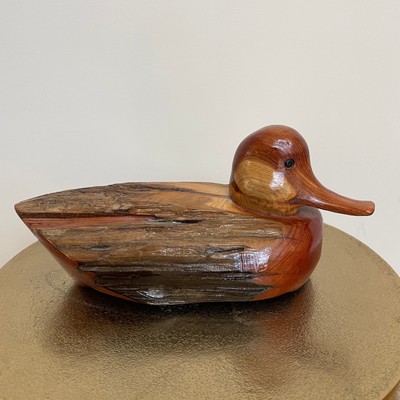 RARE Hand-Carved Cedar Wood Duck Decoy | Signed | Original Collectible Folk Art